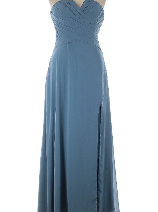 Mori Lee Strapless Chiffon Gown In Dusty Blue